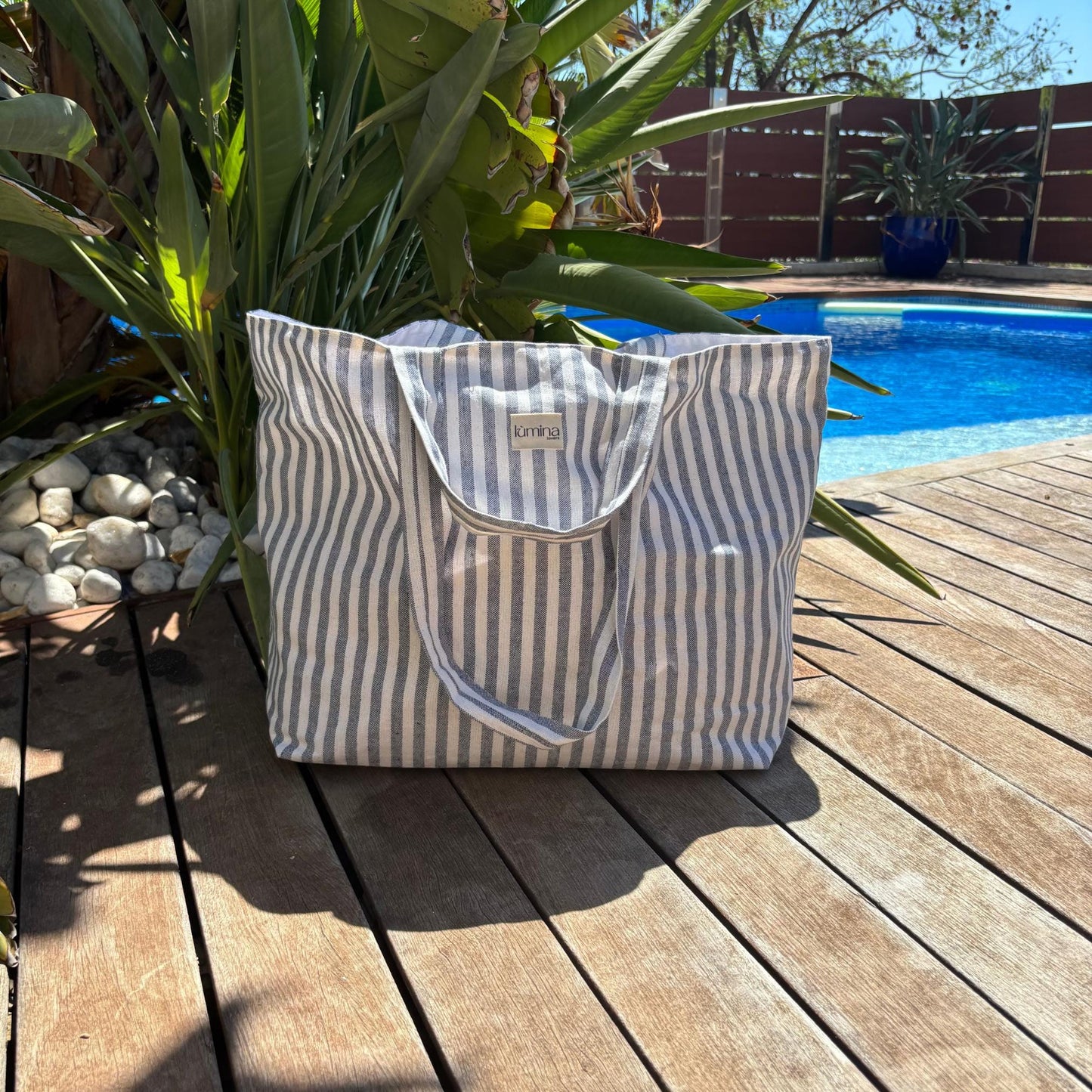 Canvas Tote Bag - Striped Coastal Chic Laptop and Beach Bag