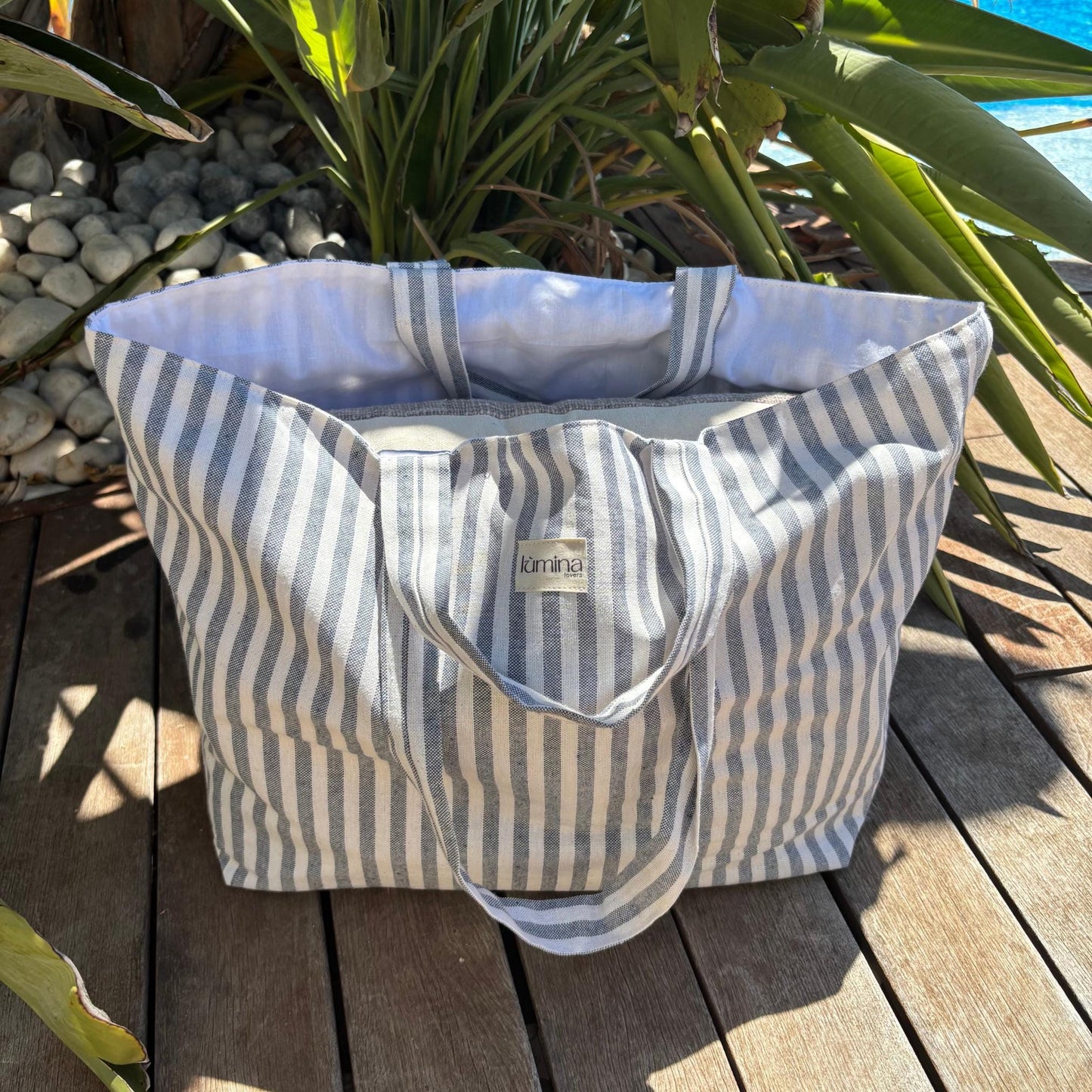 Canvas Tote Bag - Striped Coastal Chic Laptop and Beach Bag