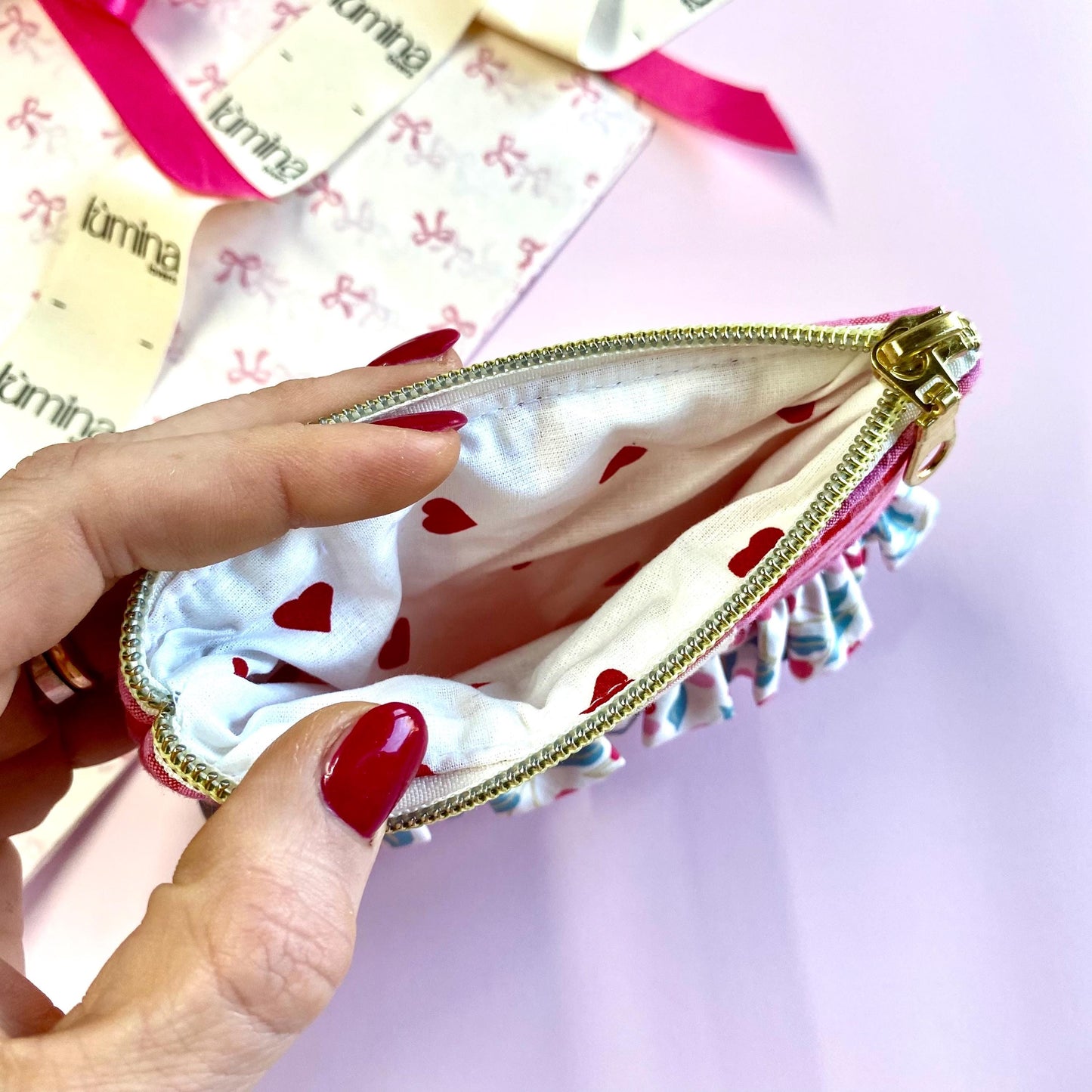 Coquette coin purse with cherry ruffle | AirPod pouch