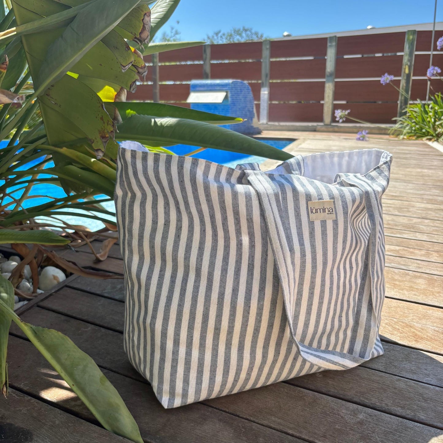 Canvas Tote Bag - Striped Coastal Chic Laptop and Beach Bag
