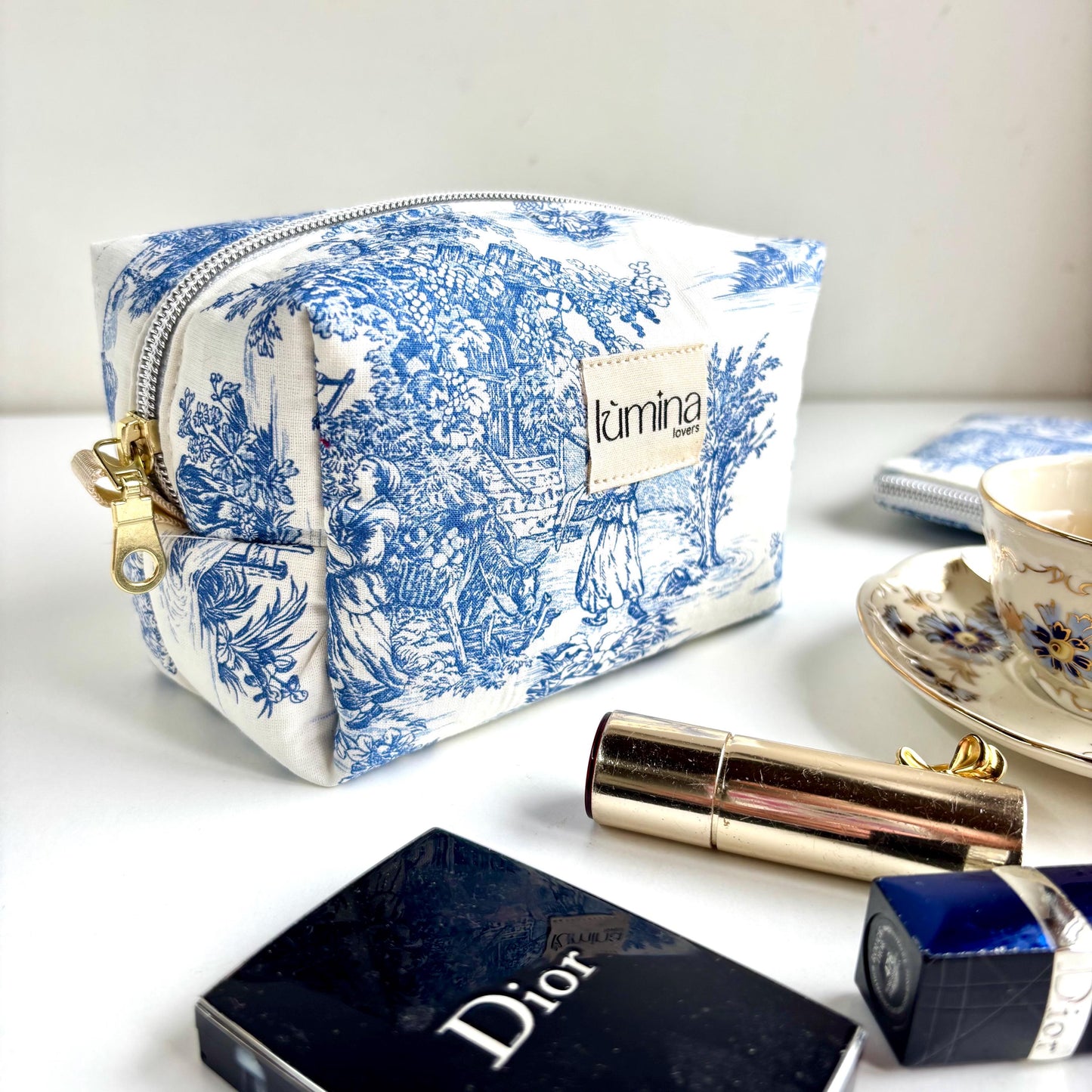 Toile de Jouy Makeup Bag | Blue & White French Cosmetic Pouch