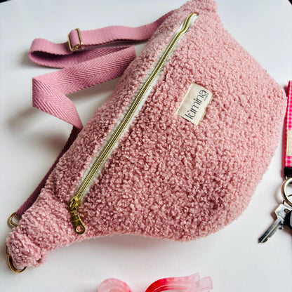 Handmade Fanny Pack –  Pink Fleece Crossbody Bag
