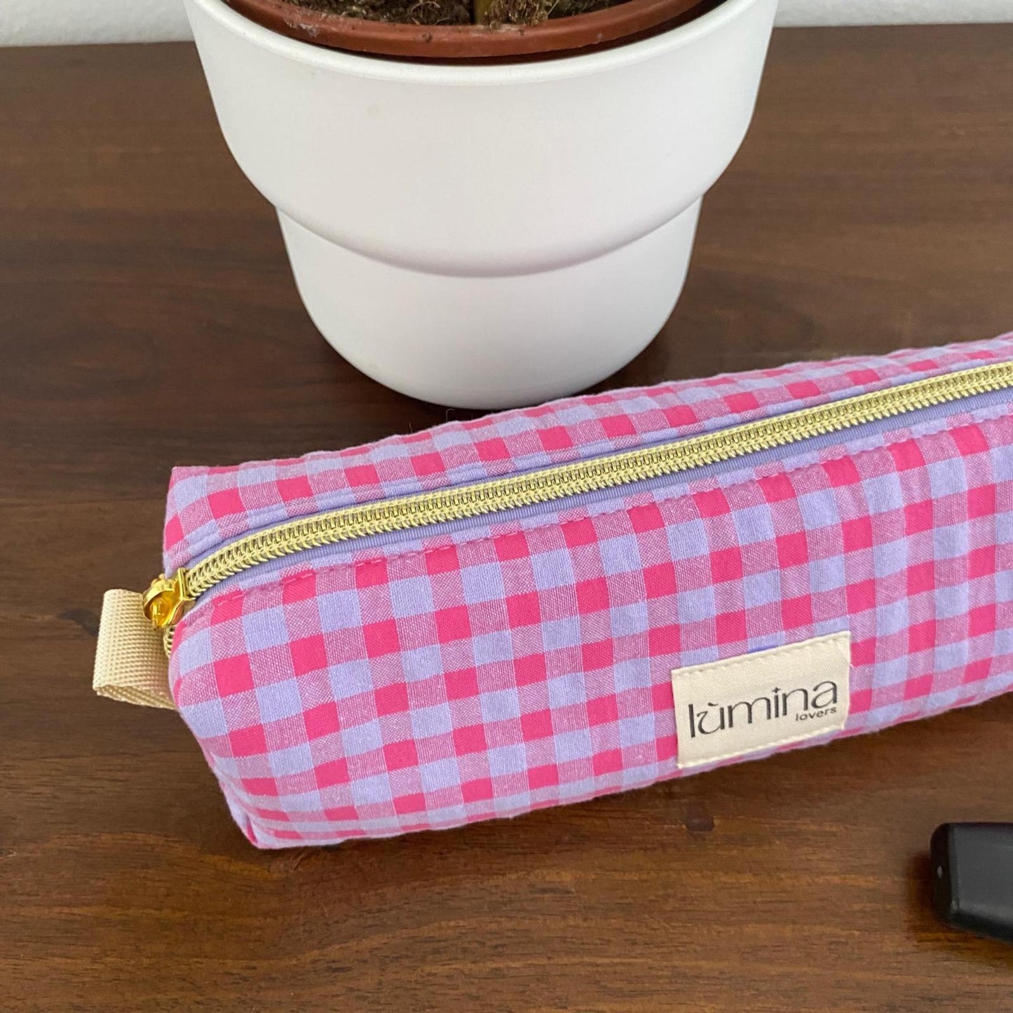 Pencil Case – Pink and Purple Gingham Zipper Pouch
