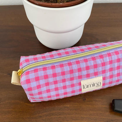 Pencil Case – Pink and Purple Gingham Zipper Pouch