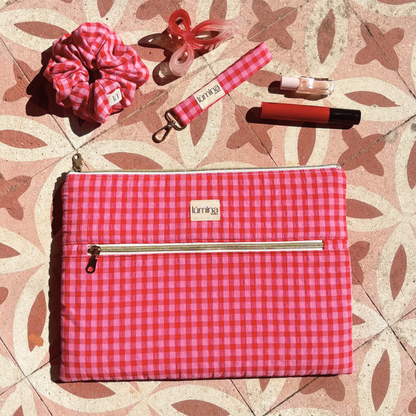 Laptop Sleeve 11"–16” – Pink & red gingham case with front pocket