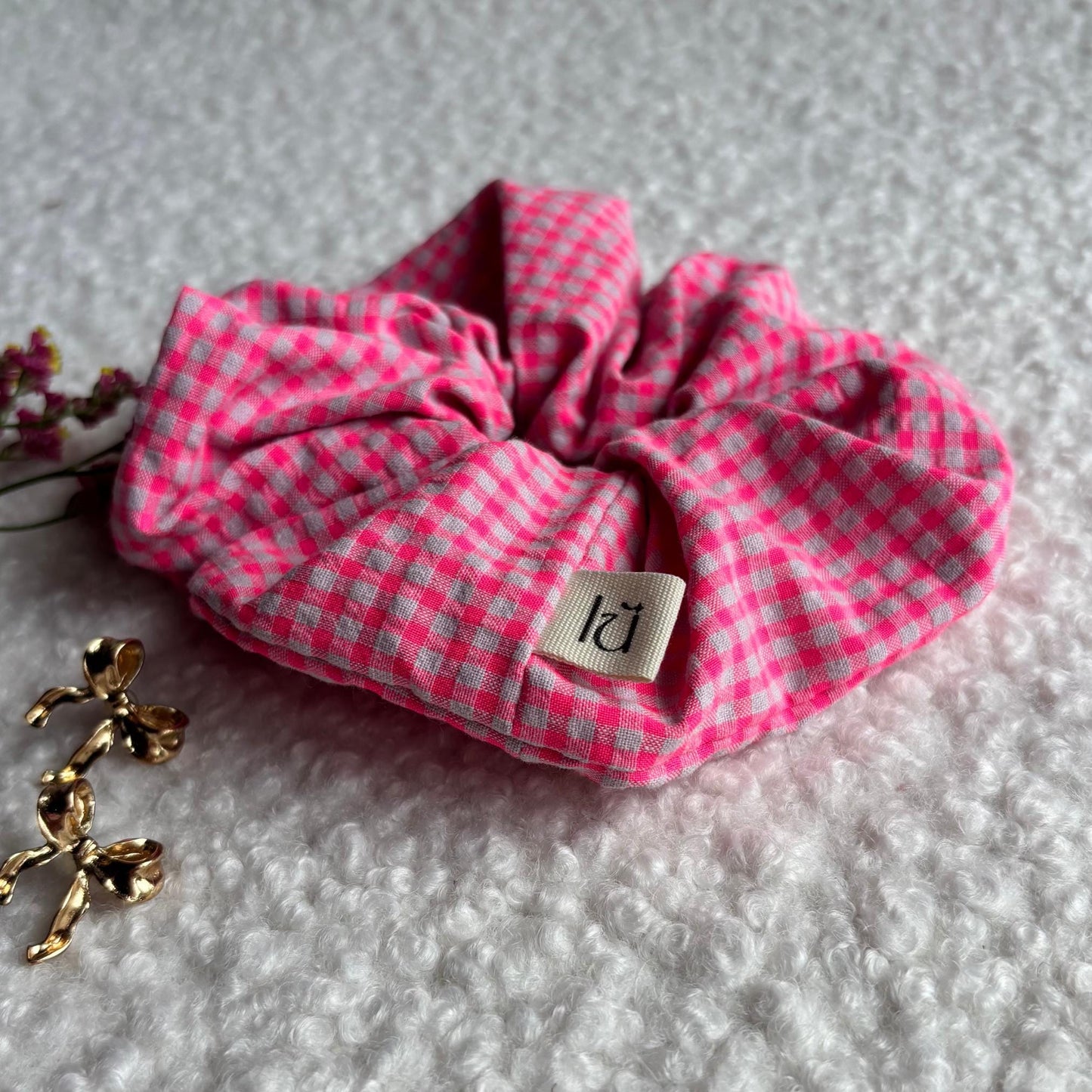 Gingham Scrunchie - Neon Pink Mini Vichy