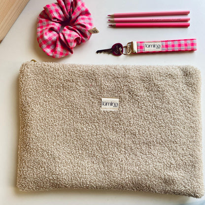 Laptop & Tablet Sleeve 11–16” – Soft Beige Teddy Fleece Case