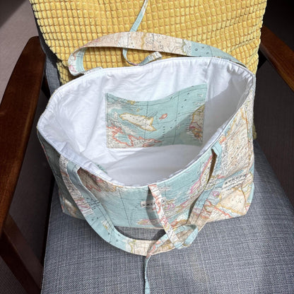 Padded Tote Bag – World Map Travel Laptop & Everyday Bag