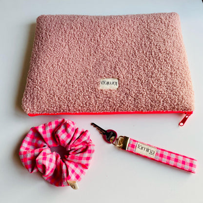 Laptop & Tablet Sleeve 11–16” –  Soft Pink Teddy Fleece Case