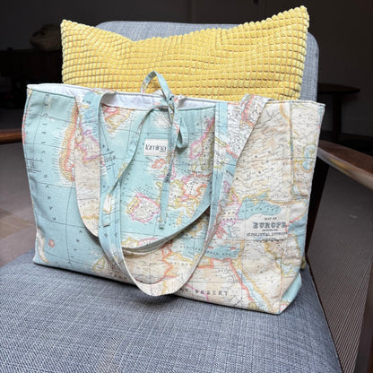 Padded Tote Bag – World Map Travel Laptop & Everyday Bag