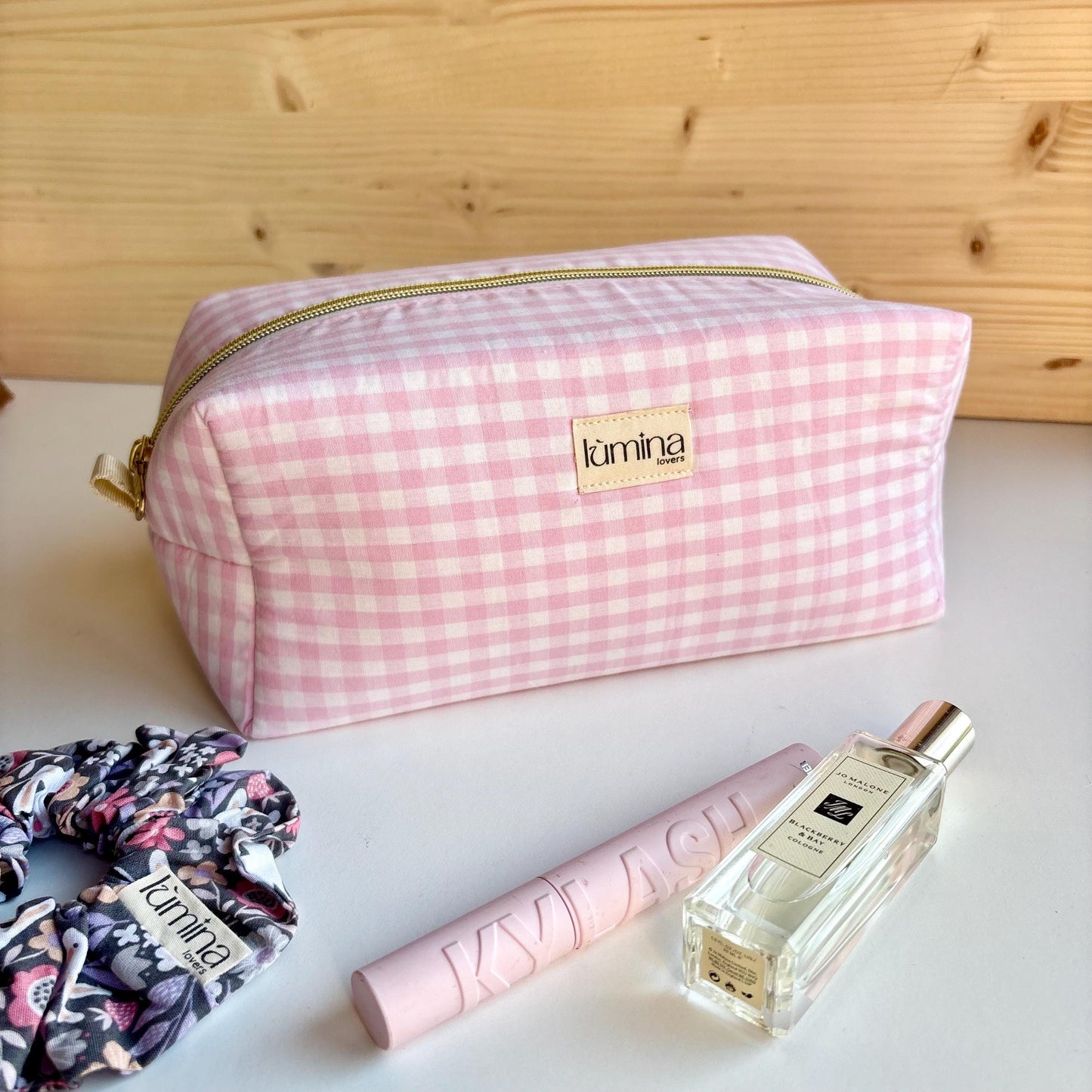 Soft Pink Gingham Toiletry Bag