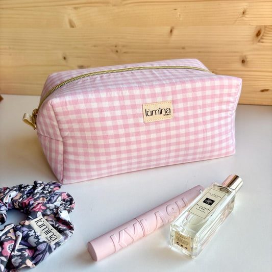 Soft Pink Gingham Toiletry Bag