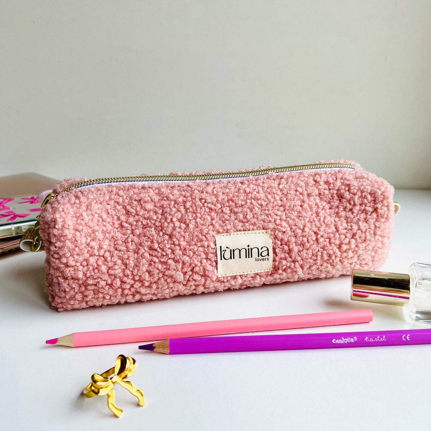 Pencil Case – Soft Pink Teddy Zipper Pouch