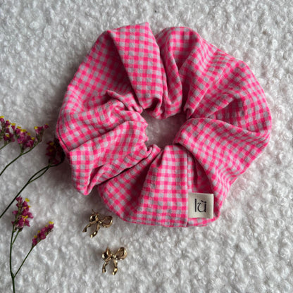 Gingham Scrunchie - Neon Pink Mini Vichy