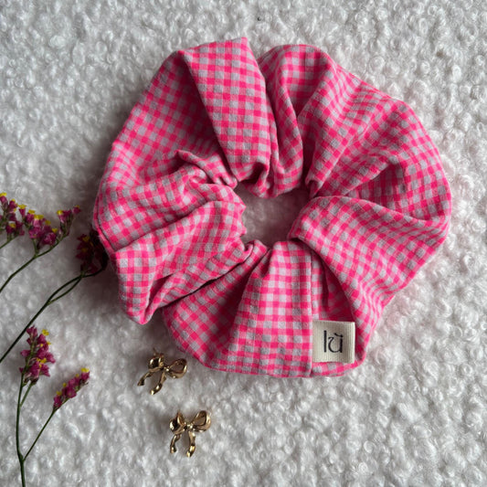 Gingham Scrunchie - Neon Pink Mini Vichy