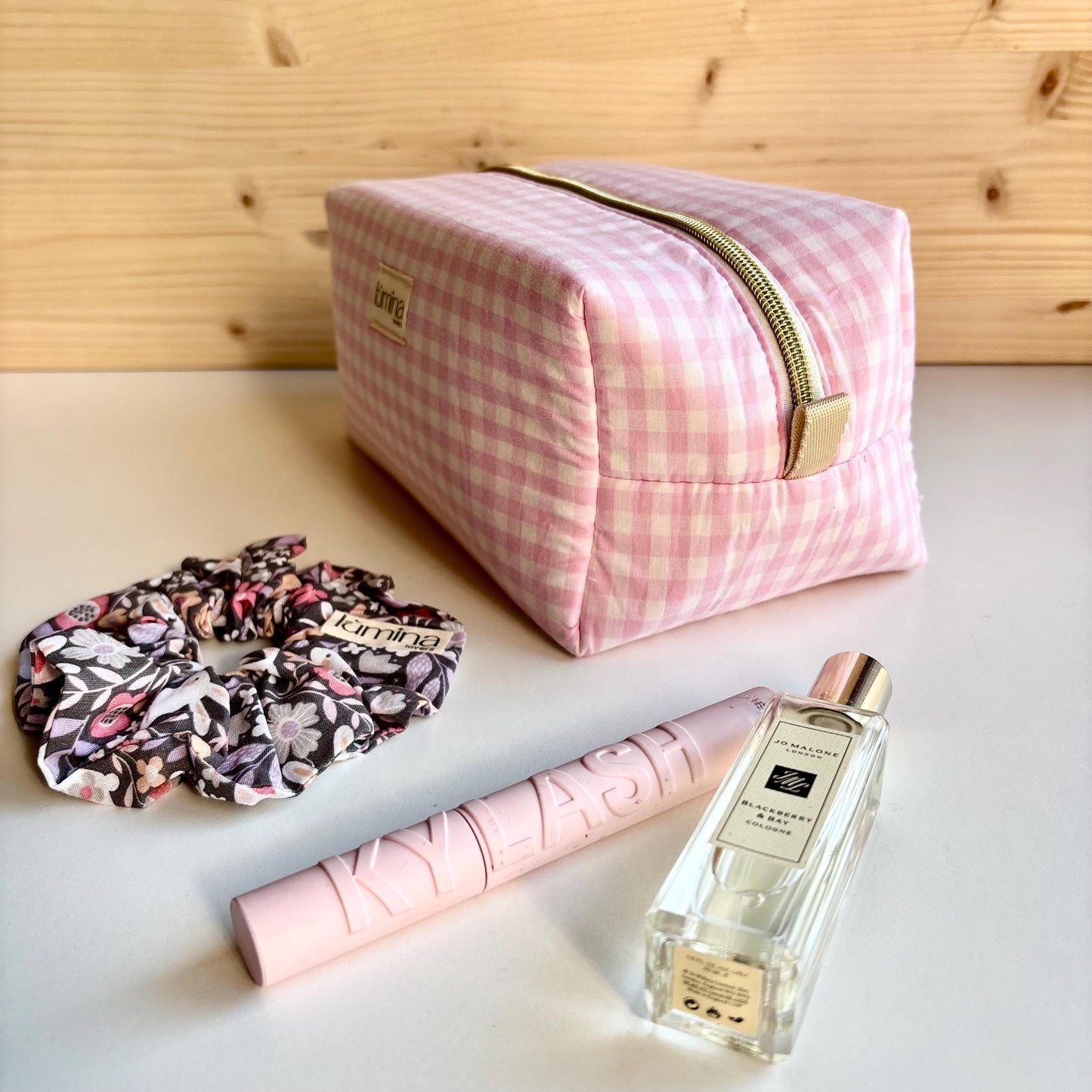 Soft Pink Gingham Toiletry Bag