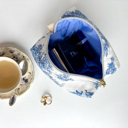 Toile de Jouy Makeup Bag | Blue & White French Cosmetic Pouch