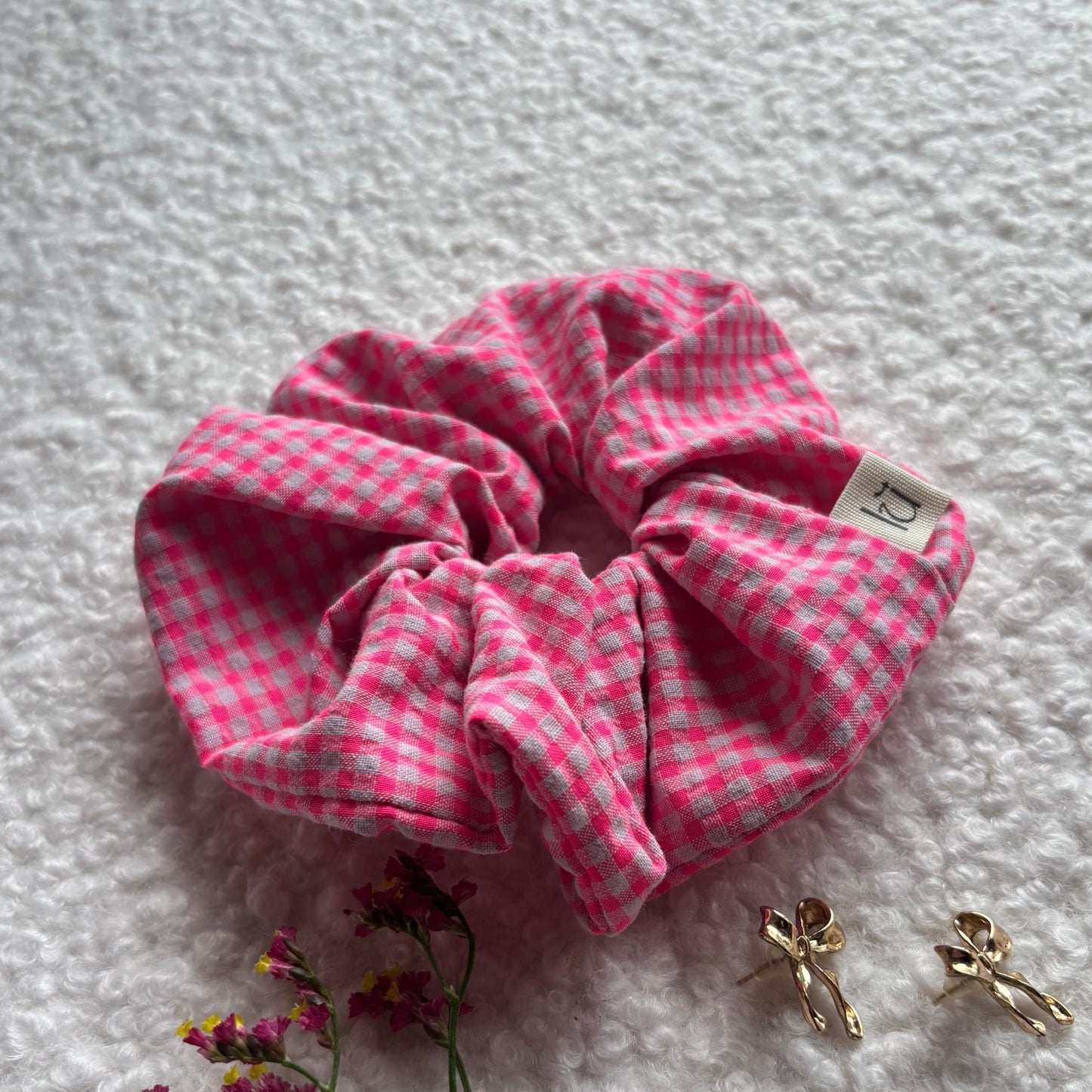 Gingham Scrunchie - Neon Pink Mini Vichy