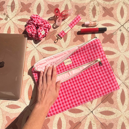 Laptop Sleeve 11"–16” – Pink & red gingham case with front pocket