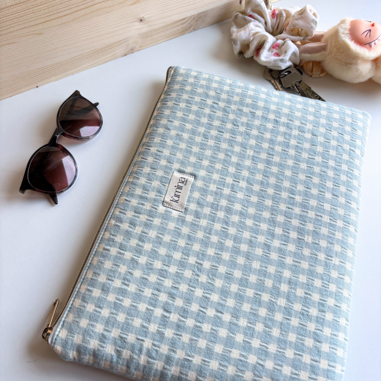 Laptop & Tablet Sleeve 11–16” – Dusty Blue Gingham PC cover