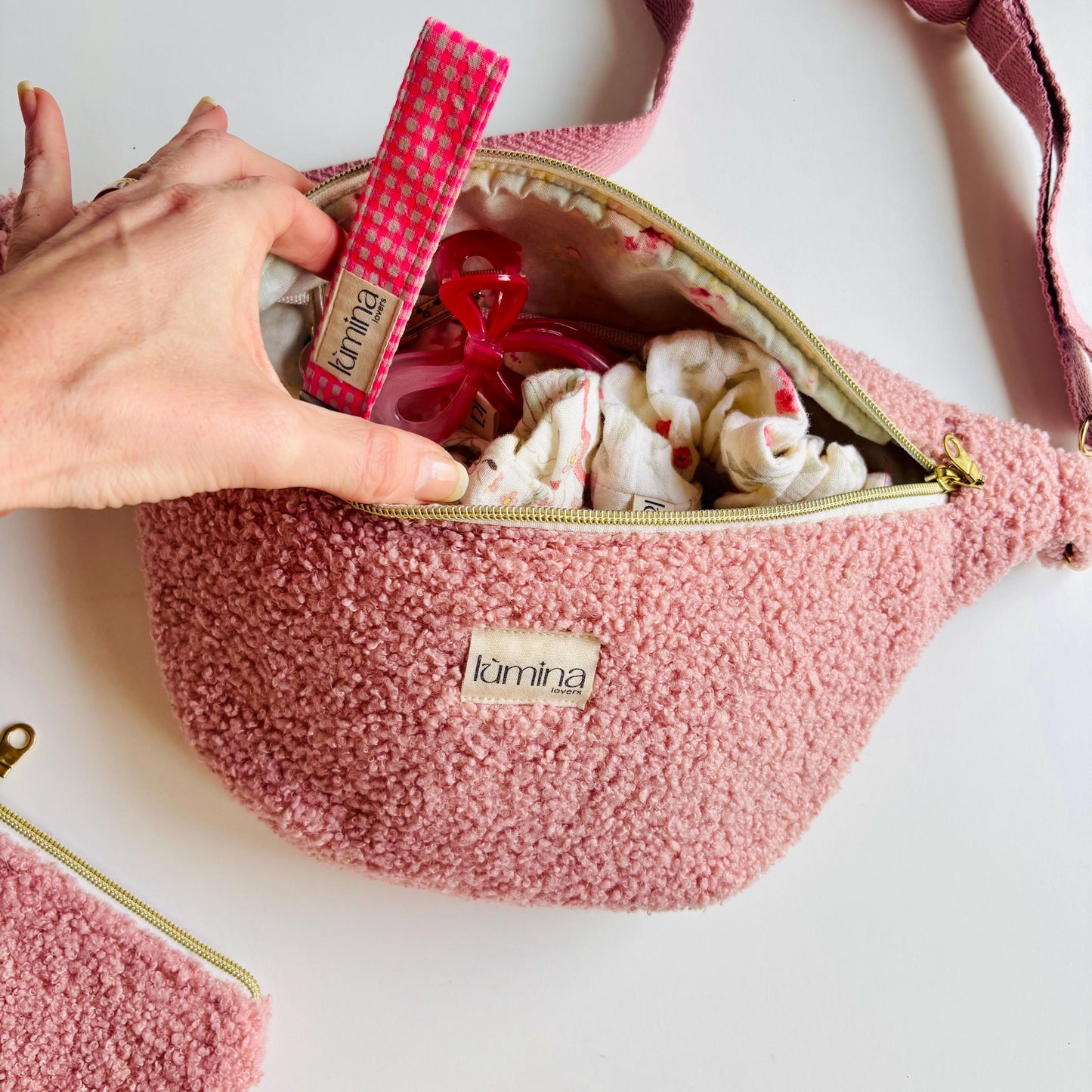 Handmade Fanny Pack –  Pink Fleece Crossbody Bag