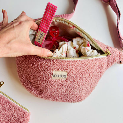Handmade Fanny Pack –  Pink Fleece Crossbody Bag