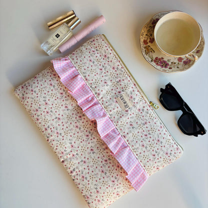 Laptop & Tablet Sleeve 11"–16” – Tiny Floral with Pink gingham Ruffle