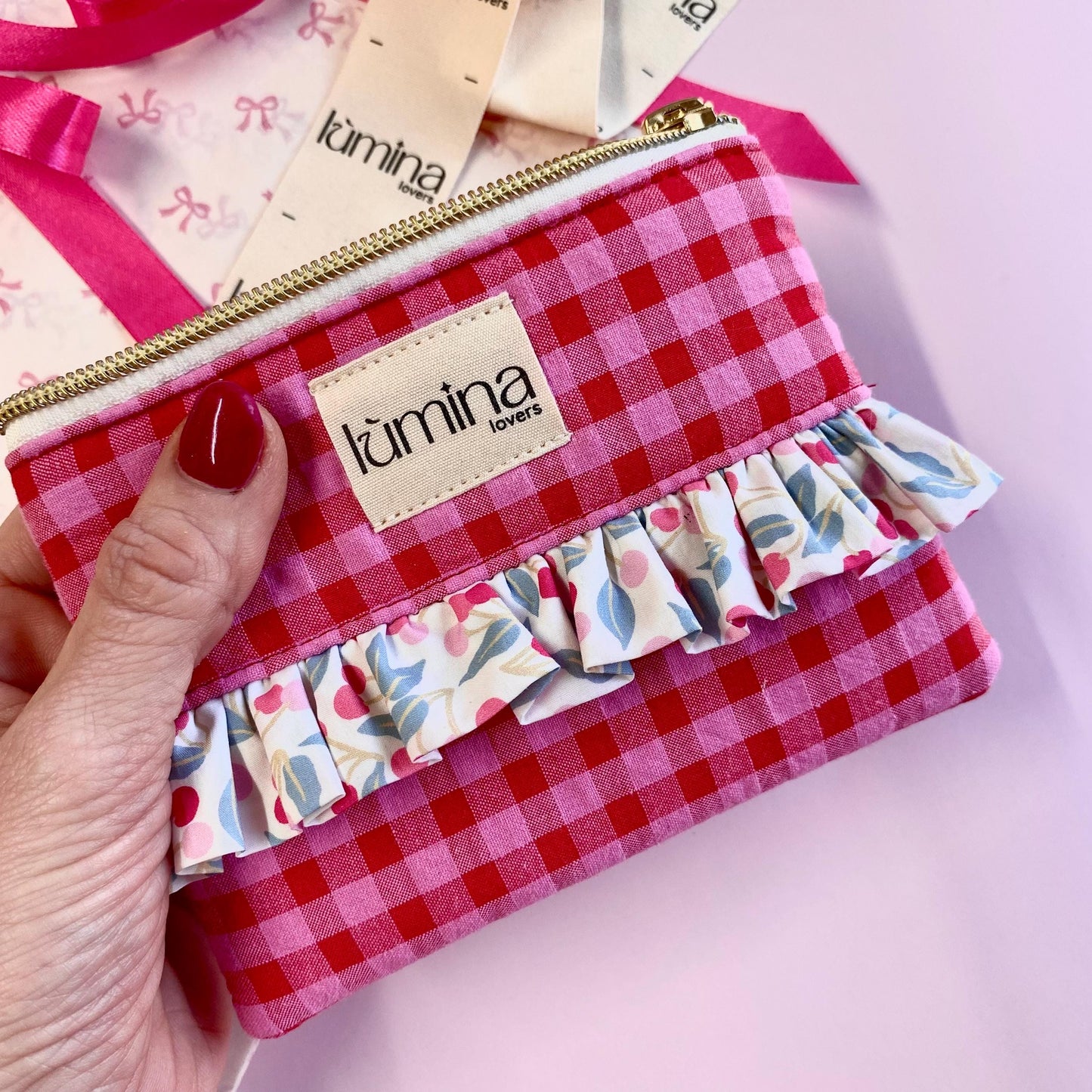 Coquette coin purse with cherry ruffle | AirPod pouch