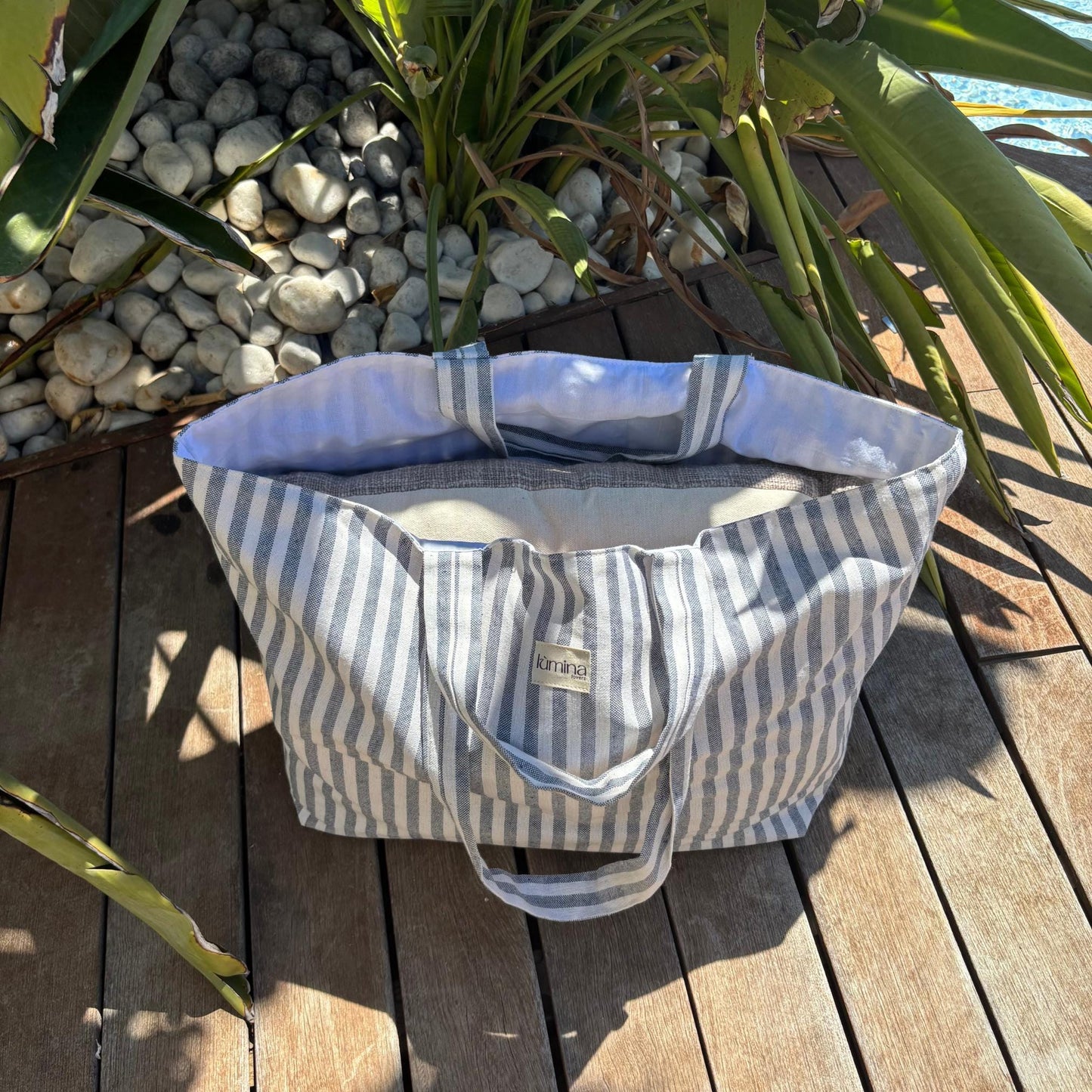 Canvas Tote Bag - Striped Coastal Chic Laptop and Beach Bag
