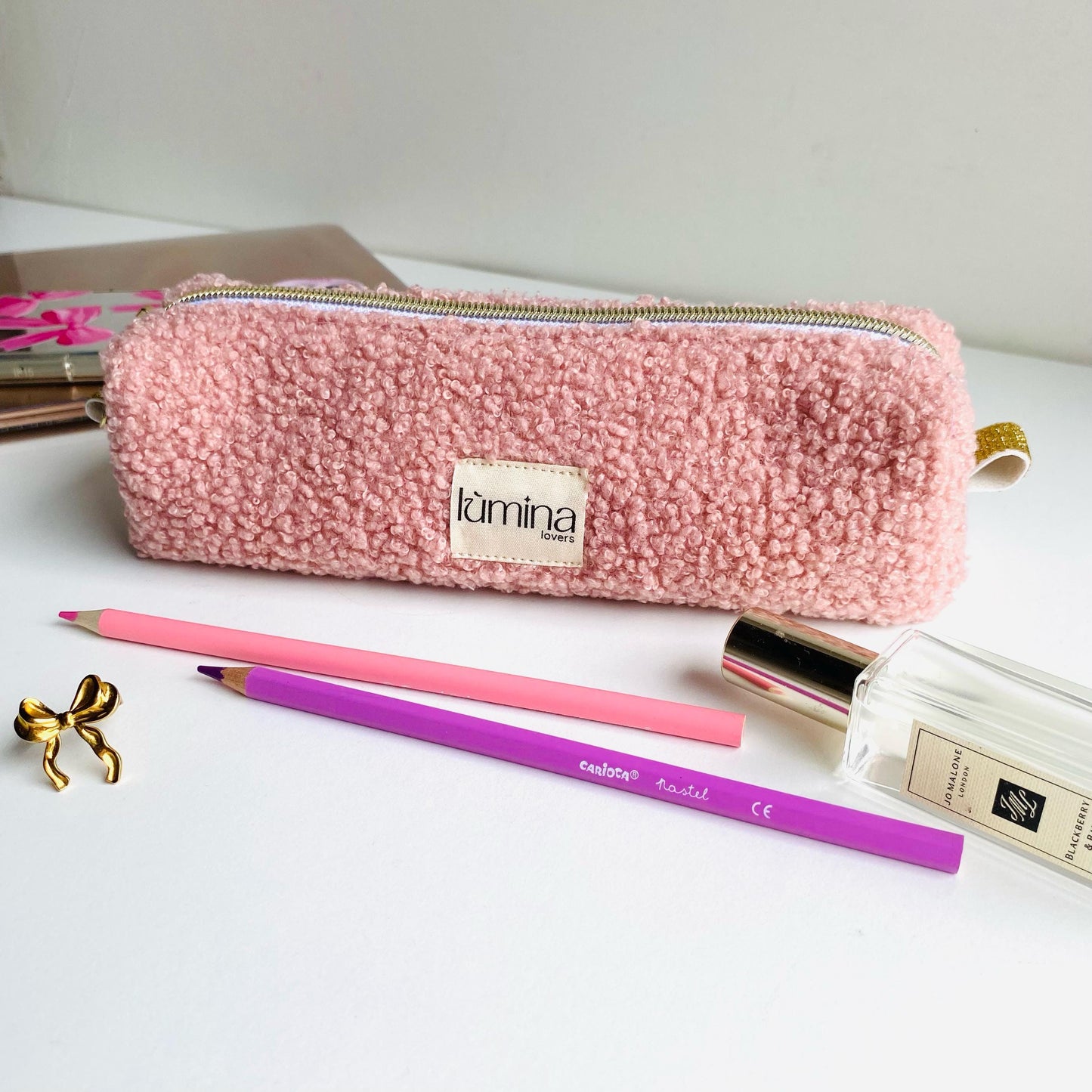 Pencil Case – Soft Pink Teddy Zipper Pouch
