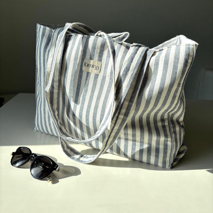 Padded Tote Bag – Light Grey Striped Everyday bag