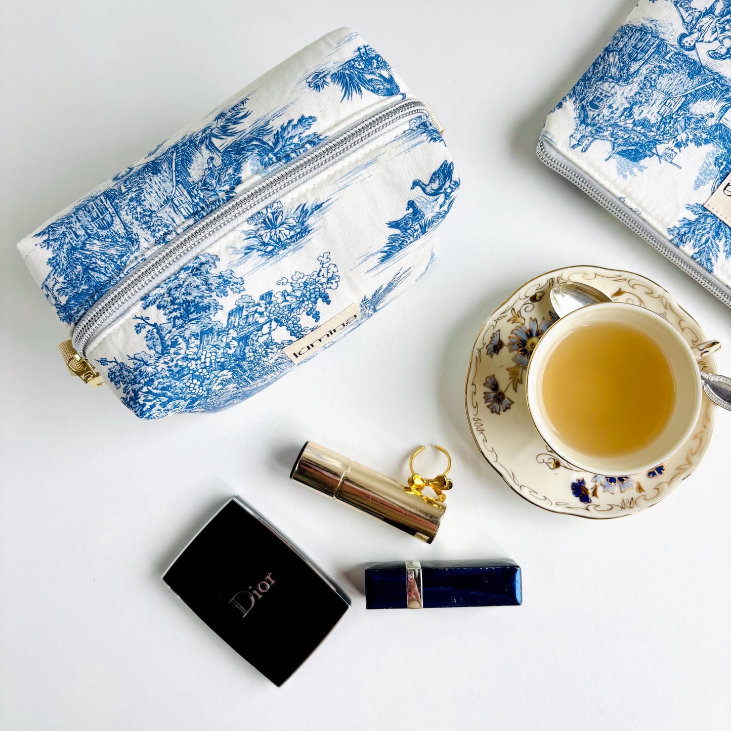 Toile de Jouy Makeup Bag | Blue & White French Cosmetic Pouch