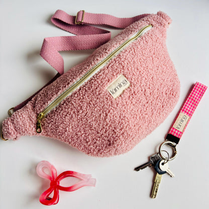 Handmade Fanny Pack –  Pink Fleece Crossbody Bag