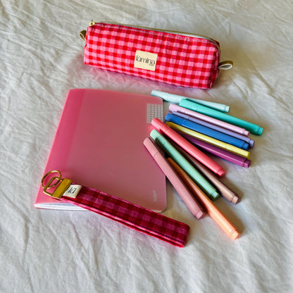 Pencil Case – Red & Pink Gingham Zipper Pouch
