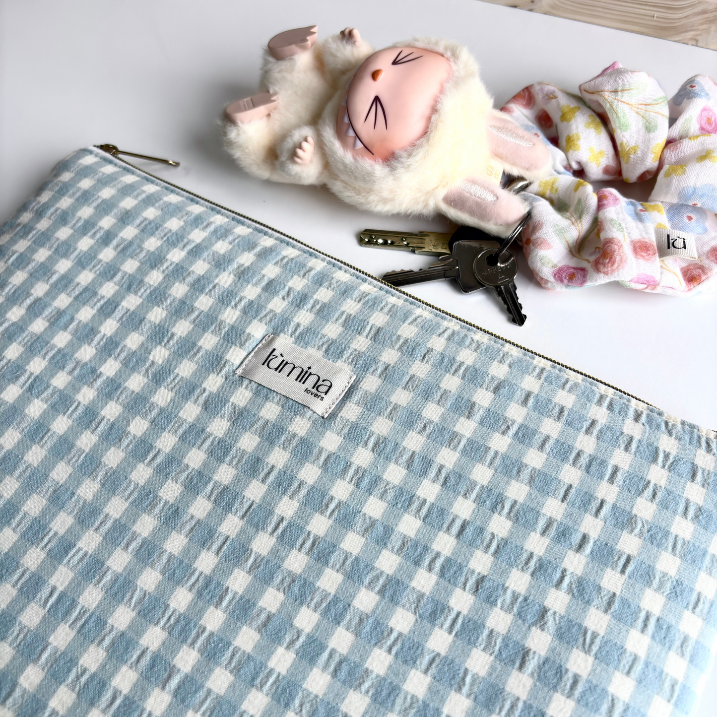 Laptop & Tablet Sleeve 11–16” – Dusty Blue Gingham PC cover