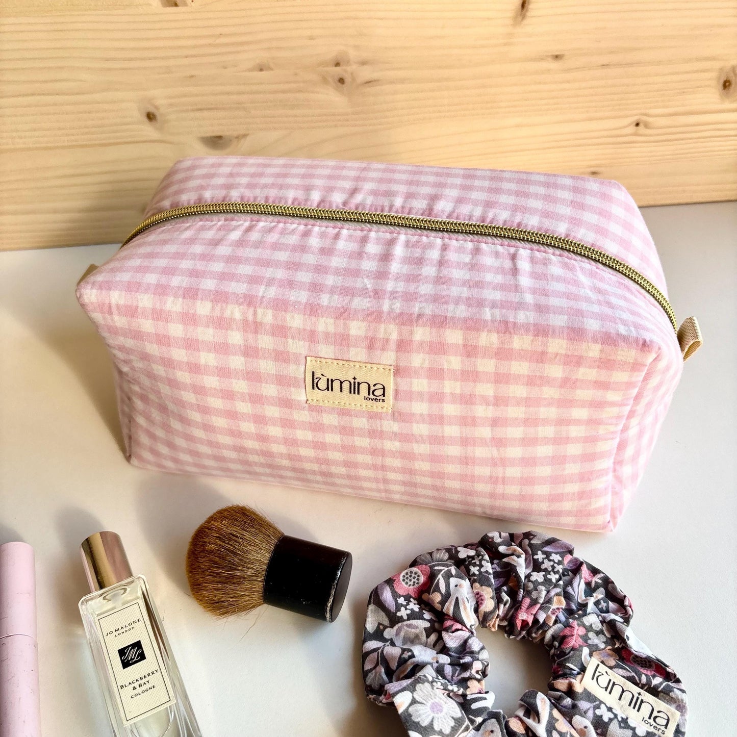 Soft Pink Gingham Toiletry Bag