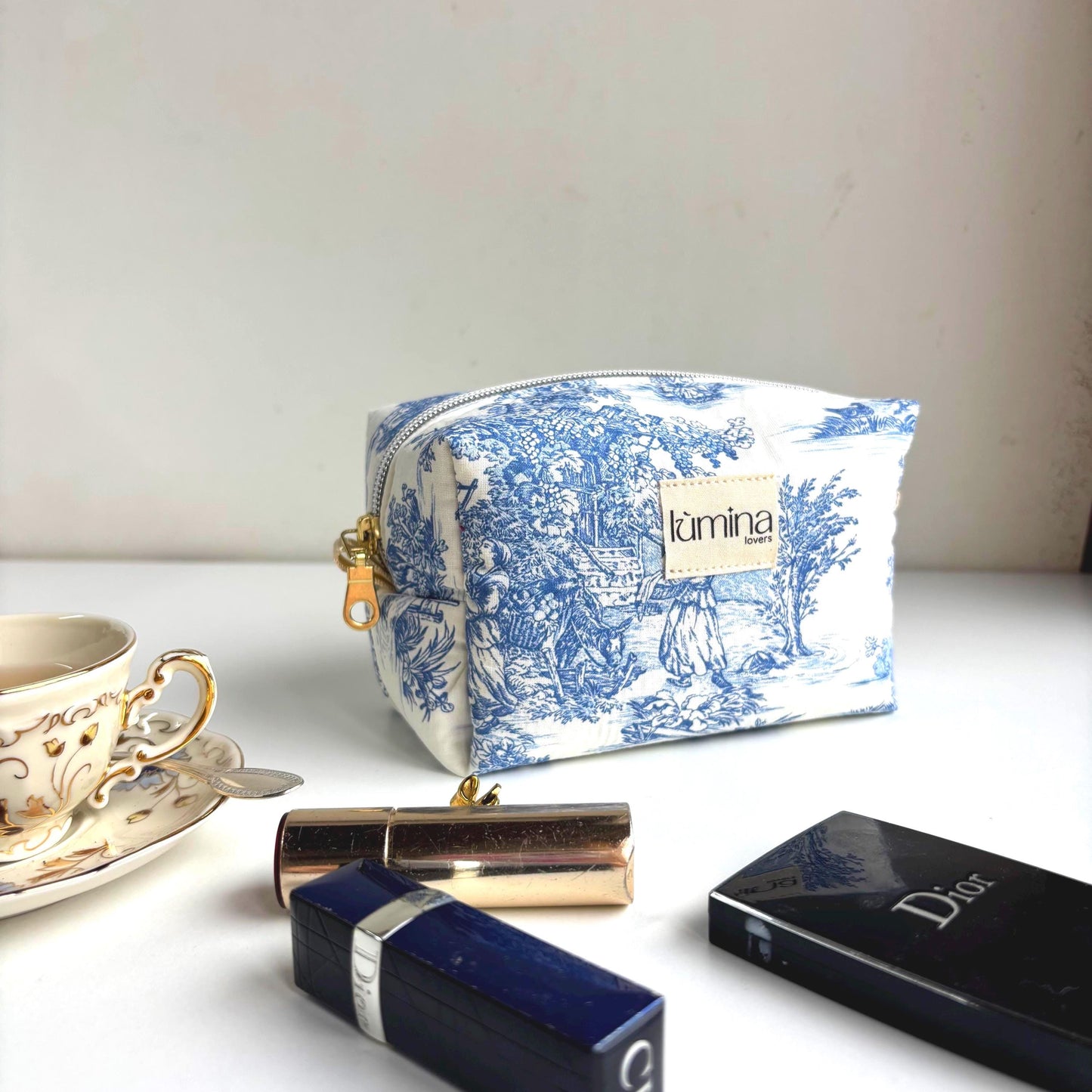 Toile de Jouy Makeup Bag | Blue & White French Cosmetic Pouch