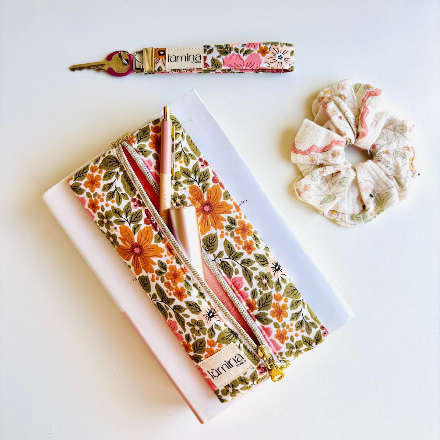 Elastic Pencil case | Floral Journal pen holder & Glass Pouch