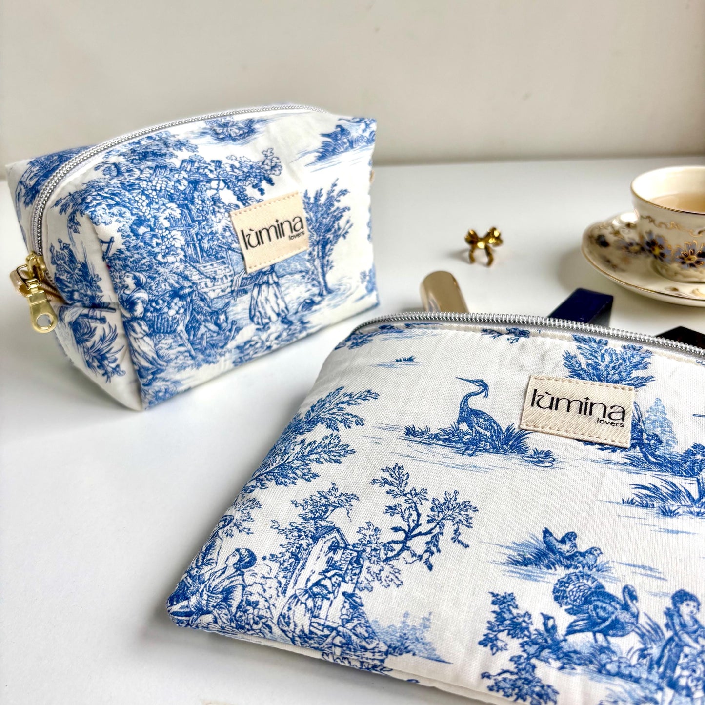 Toile de Jouy Makeup Bag | Blue & White French Cosmetic Pouch