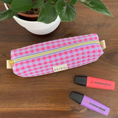 Pencil Case – Pink and Purple Gingham Zipper Pouch