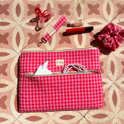 Laptop Sleeve 11"–16” – Pink & red gingham case with front pocket