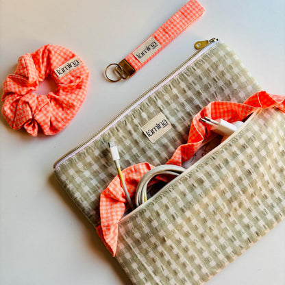 Laptop & Tablet Sleeve 11"–16” – Sage Green with Neon Orange Ruffle