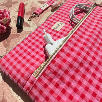 Laptop Sleeve 11"–16” – Pink & red gingham case with front pocket