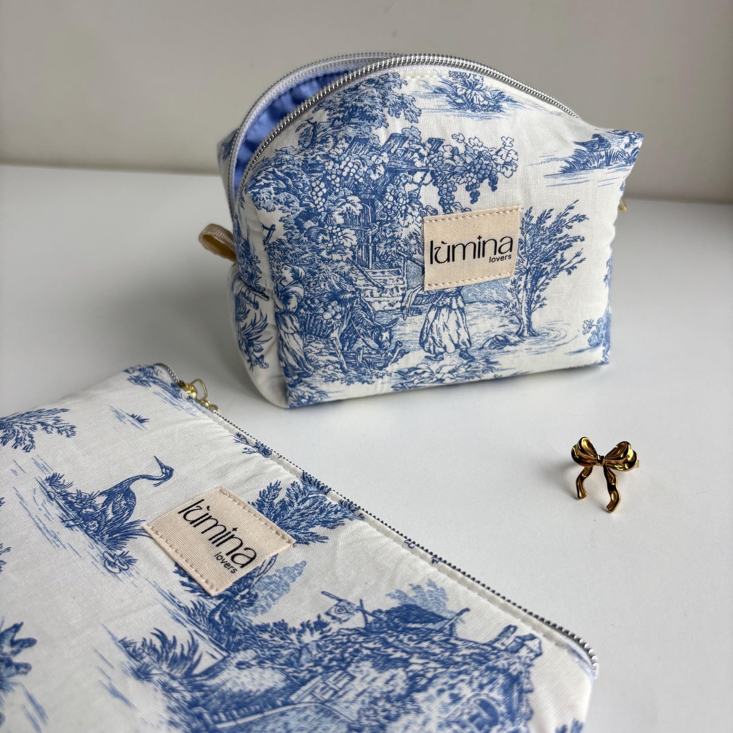 Toile de Jouy Makeup Bag | Blue & White French Cosmetic Pouch