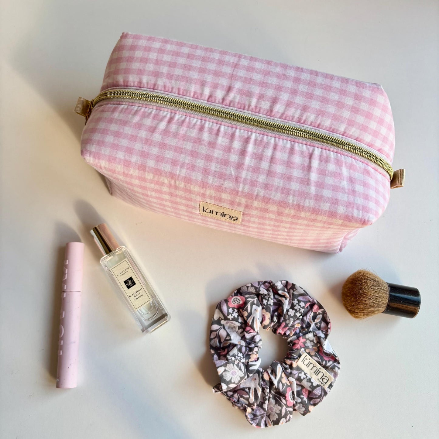 Soft Pink Gingham Toiletry Bag