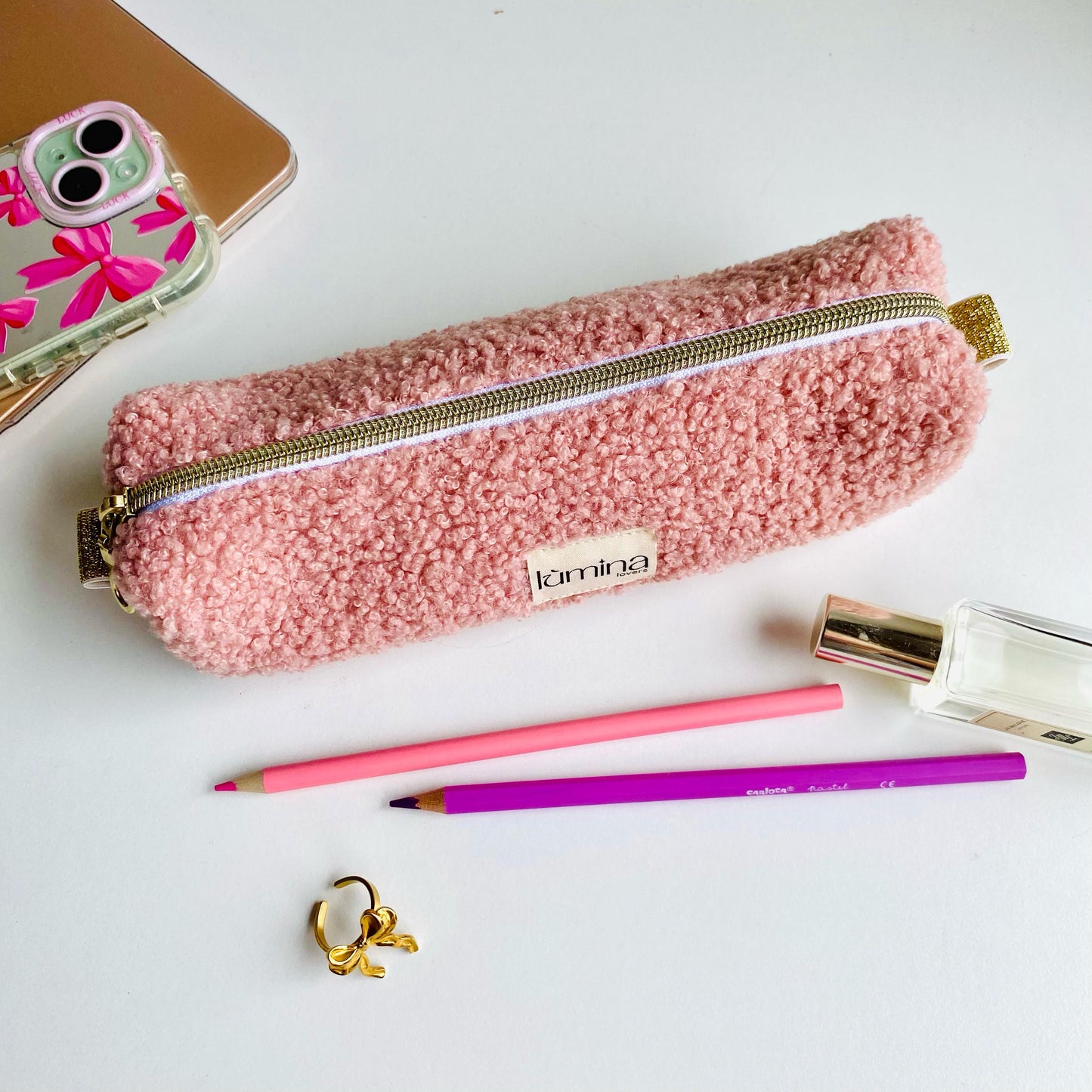 Pencil Case – Soft Pink Teddy Zipper Pouch