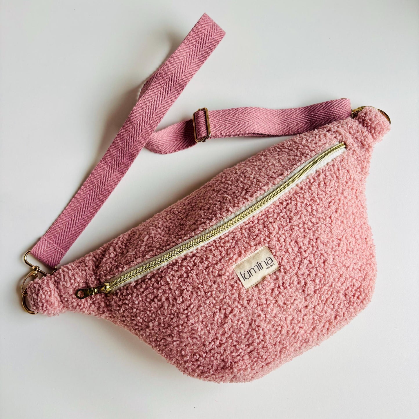 Handmade Fanny Pack –  Pink Fleece Crossbody Bag