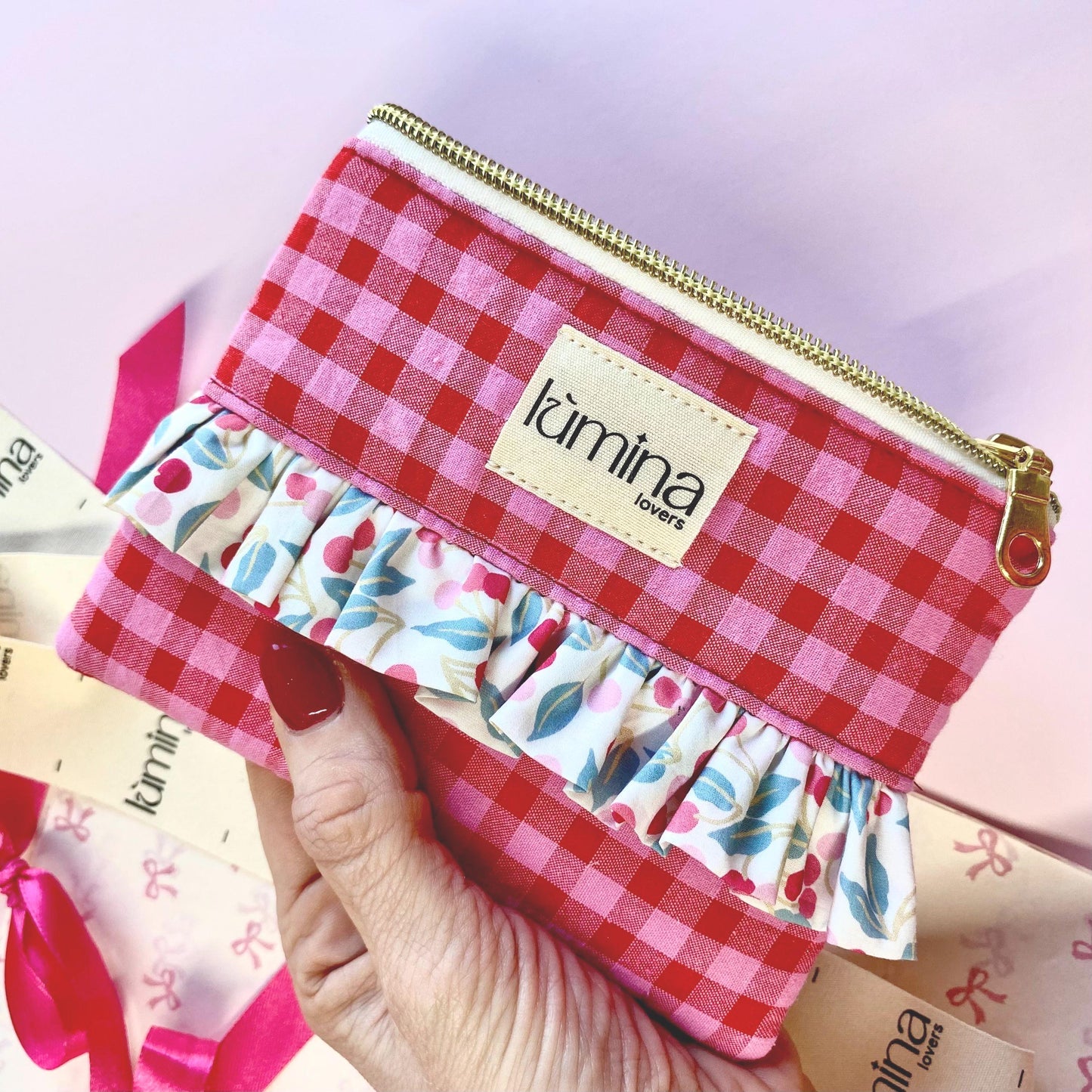 Coquette coin purse with cherry ruffle | AirPod pouch