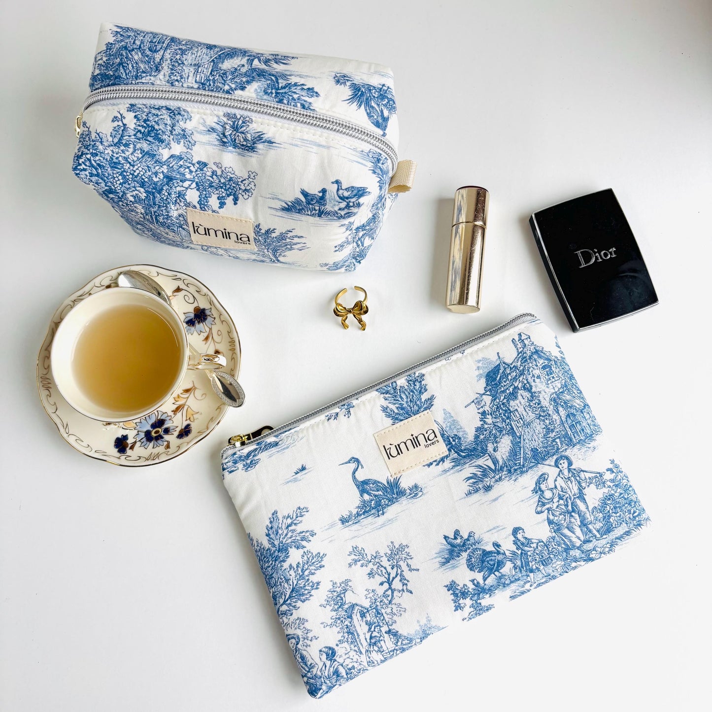 Toile de Jouy Makeup Bag | Blue & White French Cosmetic Pouch