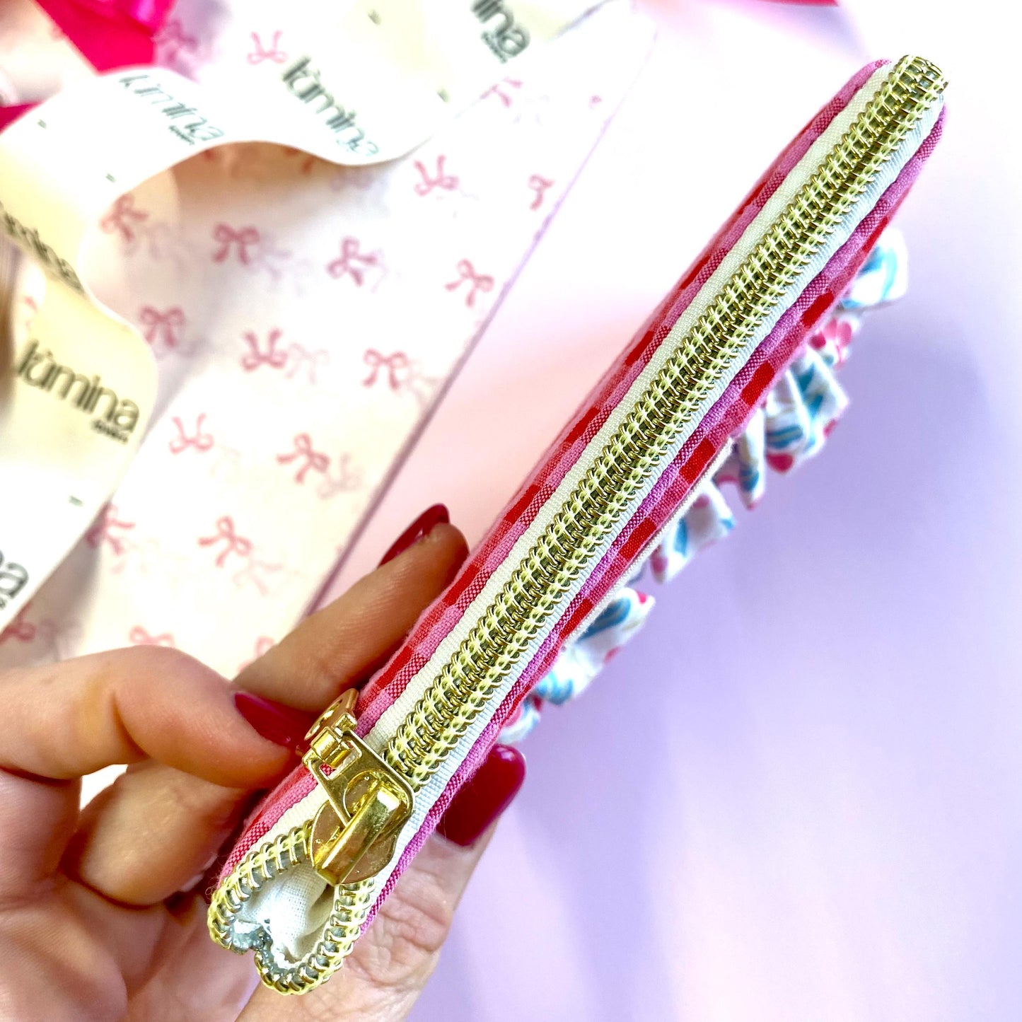 Coquette coin purse with cherry ruffle | AirPod pouch
